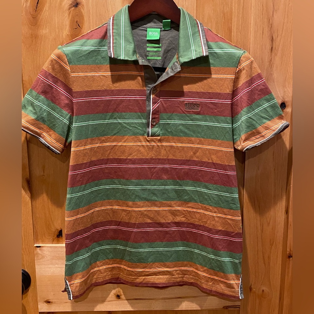 BOSS HUGO BOSS Men's Multicolor Striped Polo Shirt, mens size M medium